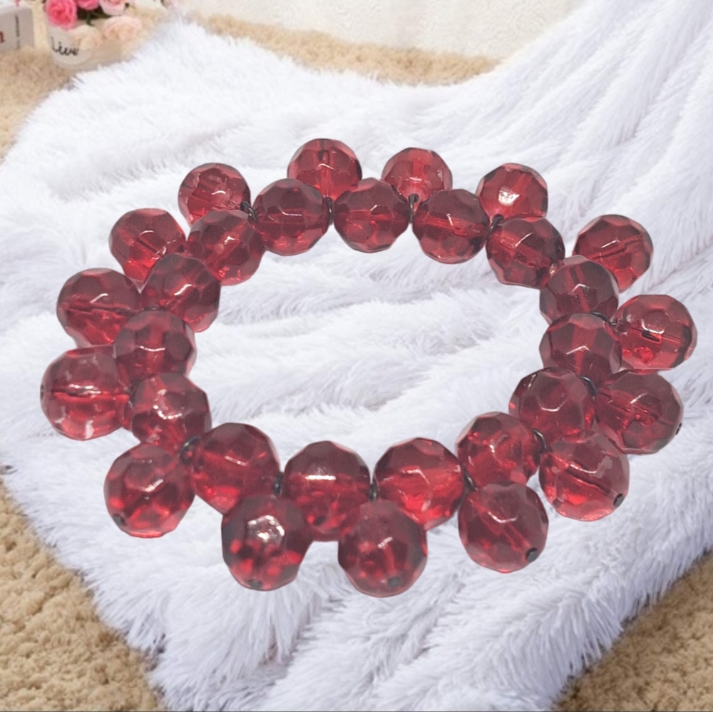 Crimson Red Glass Beaded Slip-on Handmade Bracelet